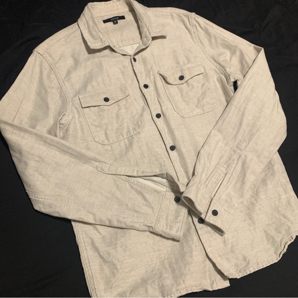 DSTLD Men’s Denim Button Up Shirt Grey Gray White Luxury